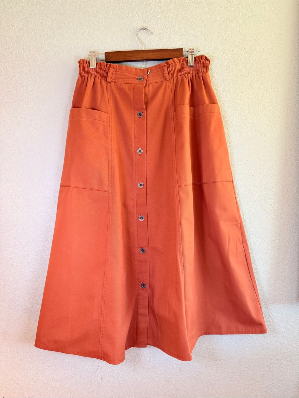 Vintage Sears 70s Carriage Court Sport Rust A-Line Button Front Midi Skirt 16 - Picture 5 of 9
